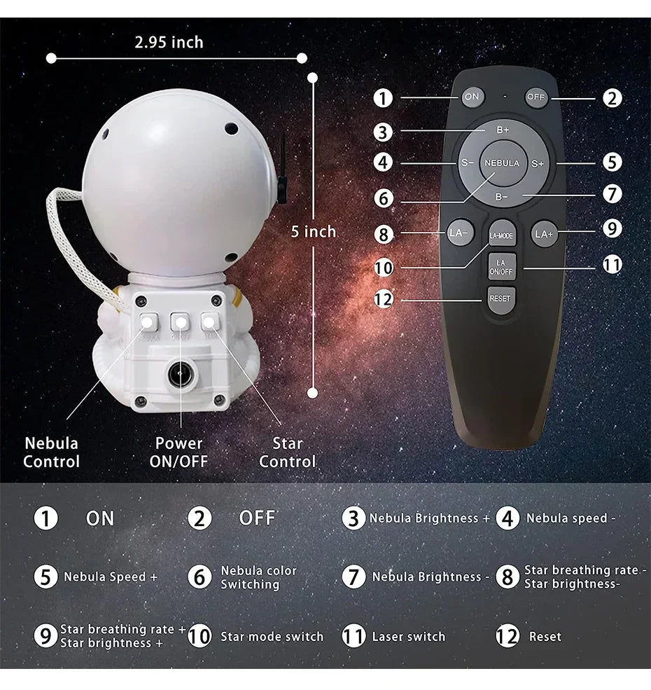 Astronot Yıldız Projektör Gece Lambası – Huzurlu ve Büyüleyici Atmosfer